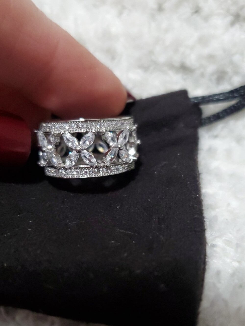 Sterling Silver Floral Openwork CZ Band Ring - White